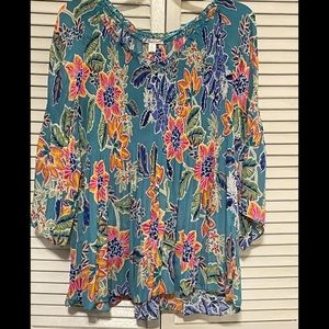 Spense woman aqua floral bell sleeve 2x